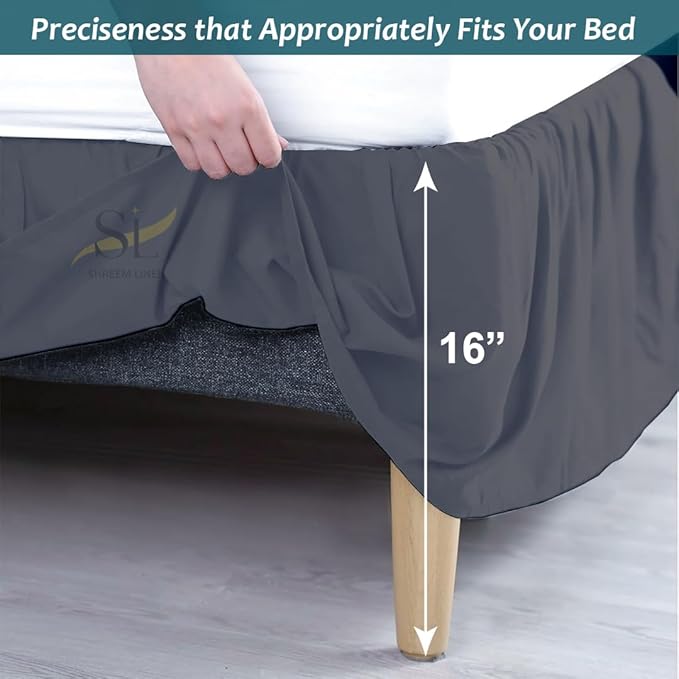 Shreem Linen Ruffled Bed Skirt with Split Corners, Gathered Style, 100% Microfiber, 16-Inch Drop, Dust Ruffle Bedskirt with Platform, Twin-XXL, Dark Grey