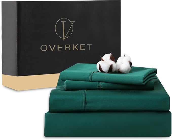 Egyptian Cotton Sheets Full Size 4PCS 1000 Thread Count Sateen Weave Soft Breathable 16-Inch Deep Pocket （Full,Dark Green）