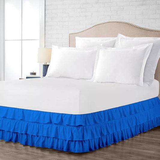 Multi-Ruffle Bed Skirt, Soft Multi Elastic Dust Ruffles with Wrap Around Bed Skirt Easy Fit with 18 Inch Drop 100% Cotton 800 Thread Count (California King, Royal Blue)