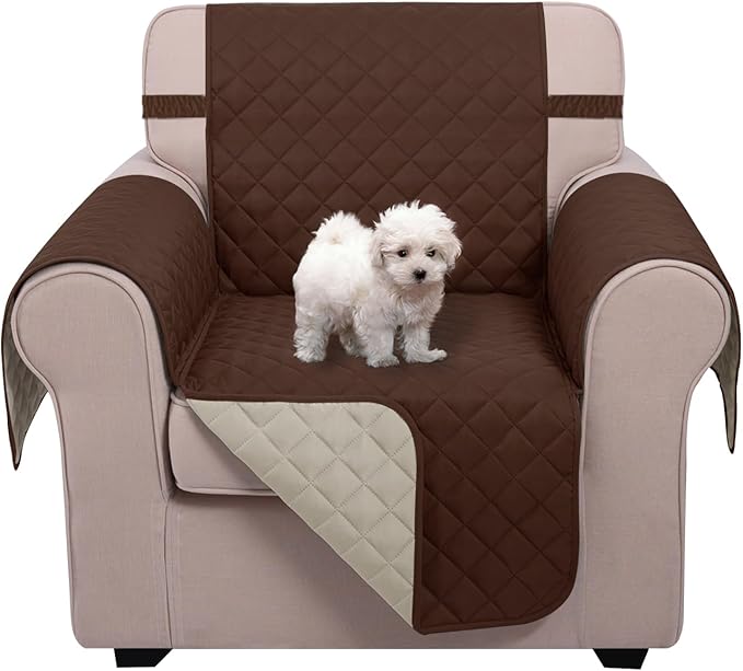 U-NICE HOME Recliner Chair Covers Reversible Chair Cover Pet Covers for Dogs with Elastic Straps Water Resistant Diamond Quilted (23''Recliner Small, Brown/Beige)