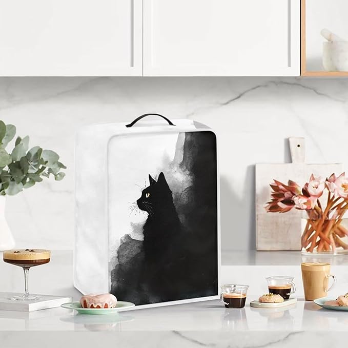Coffee Maker Cover – Dust Protection Stain Resistant Washable Appliance Cover Kitchen Decoration Gifts For Coffee Lovers Ink-wash Cat Print