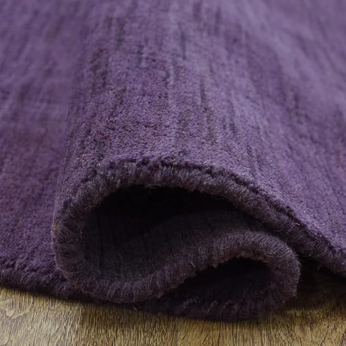 Hand Knotted Loom Wool ECO-Friendly Area Rugs - 10'x10', Round, Purple Color, Solid Plain Design, High Pile Thick Handmade Anti Skid Area Rugs for Living Room, Bed Room (L00111)