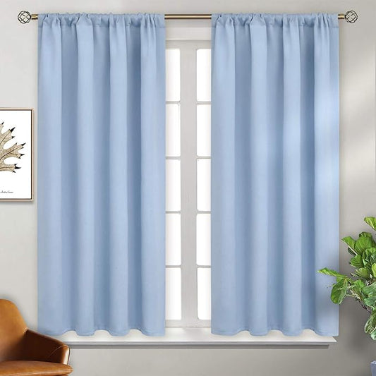 BGment Baby Blue Room Darkening Curtains 48 Inches Long - Short Thermal Insulated Drapes Privacy for Nursery Kids Bedroom Windows, 42 x 48 Inch, 2 Panels