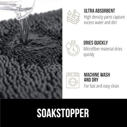 GORILLA GRIP SOAKSTOPPER Dog Door Mat, 70x24 Machine Washable Rug Absorbent Doormat Captures Moisture Mud Dirt, Quick Dry Soft Chenille Entryway Rugs Indoor Entrance Mats for Dog Paws, Charcoal