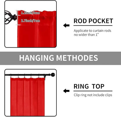 Sheer Curtains 45 Inches Long 2 Panels, Rod Pocket Short Curtain for Kitchen, Bedroom, Cafe Window(Red 38" W x 45" L)