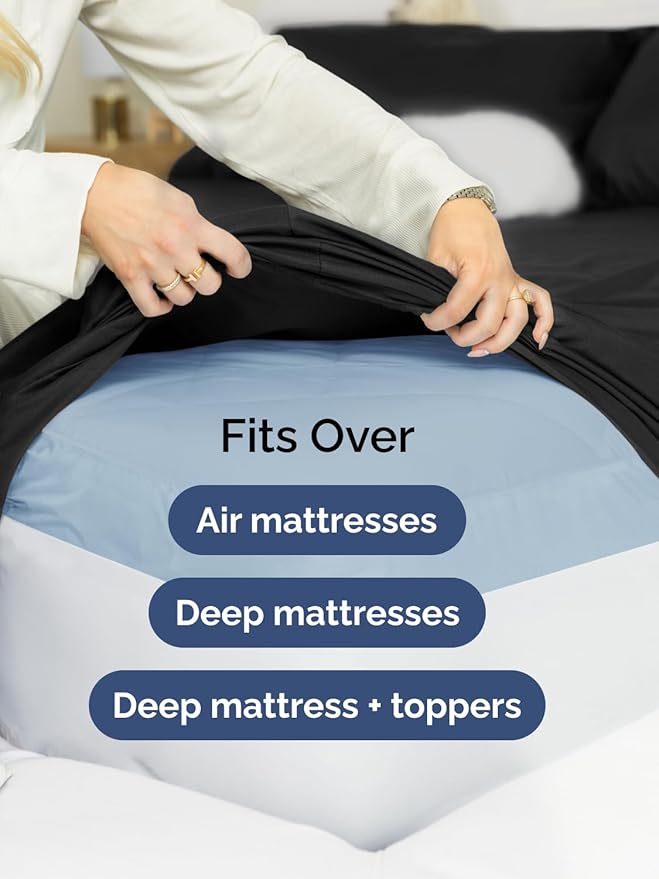 Extra Deep King Fitted Sheet - Hotel Luxury Single Fitted Sheet Only - Easily Fits 18 inch to 24 inch Mattress - Ultra Soft, Wrinkle Free w/Extra Deep Pockets - Easy-Care, Breathable & Comfy - Black