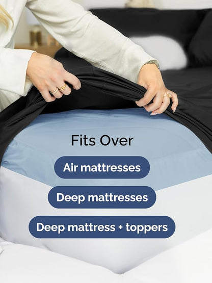 Extra Deep Twin Fitted Sheet - Hotel Luxury Single Fitted Sheet Only - Easily Fits 18 inch to 24 inch Mattress - Ultra Soft, Wrinkle Free w/Extra Deep Pockets - Easy-Care, Breathable & Comfy - Black