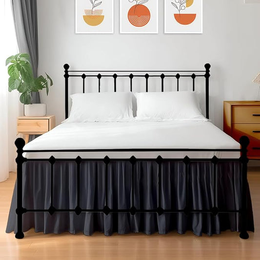 Shreem Linen Ruffled Bed Skirt with Split Corners, Gathered Style, 100% Microfiber, 15-Inch Drop, Dust Ruffle Bedskirt with Platform, Full, Dark Grey
