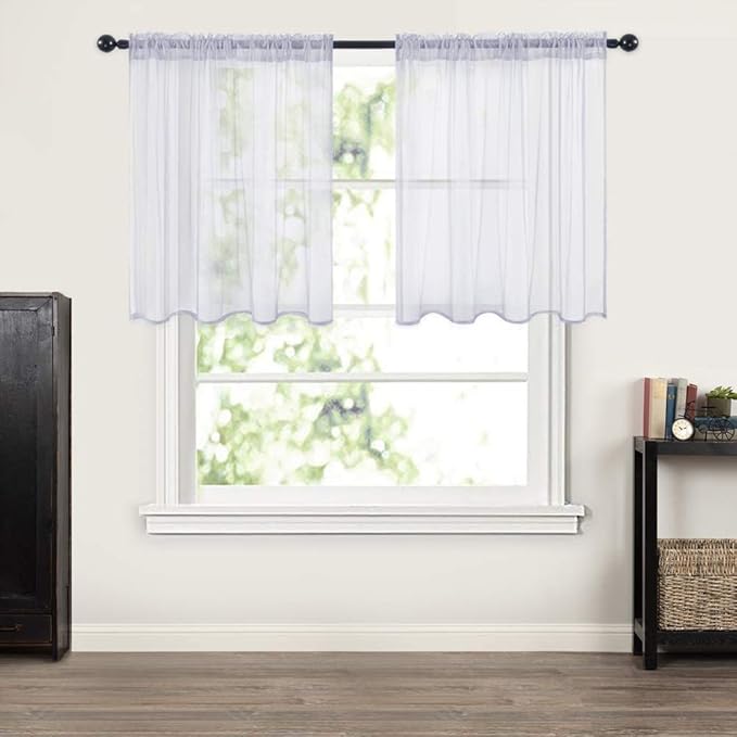MIULEE 2 Panels Kitchen Tiers Half Window Sheer Curtains Rod Pocket Translucent Voile Drapes for Kitchen Bathroom Small Windows 29 by 24 Inch Greyish Lilac