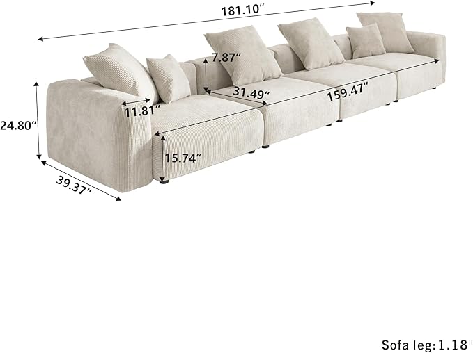 JACH 181" Oversized Modular Sectional Sofa, Deep 4-Seats Sectional Couch, Huge Plus Convertible Soft Sofas, Corduroy Minimalist Couches for Living Room, Office, Apartment, Beige