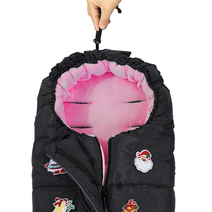 Waterproof Anti-freeze Winter Universal Stroller Footmuff,Ultra Soft Width Adjustable Designed for Toddler Groth Stroller Bunting Bag with Christmas DIY Play Sticker,6-36M