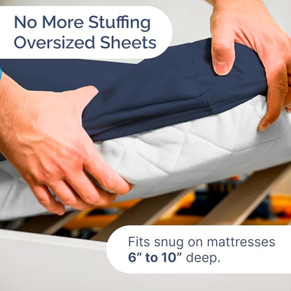 Cot Sheet Set 33” x 75” – 4 Piece Cot Size Twin Mattress Sheets – Ideal for Camper Bunk, RVs, Bunks, Day Care, Camping & Guest Beds - Fits 6” to 10” Mattress - Comdy, Breathable & Cooling - Navy Blue