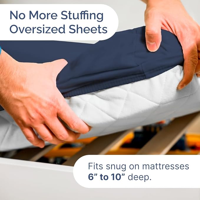 Cot Sheet Set 30” x 75” – 4 Piece Cot Size Narrow Twin Mattress Sheets – Ideal for Camper Bunk, RVs, Bunks, Day Care & Camping - Fits 6” to 10” Mattress, Ultra-Soft, Breathable & Cooling - Navy Blue