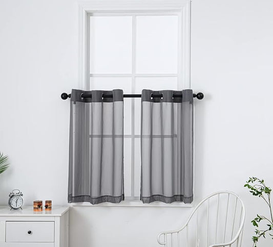 PI Grey Sheer Tier Curtains 36 Inches Length with Ring Top,Small Polyester Café Curtains for Kitchen/Bathroom/Farmhouse/Basement 2 Panels(Dark Grey,W42XL36)