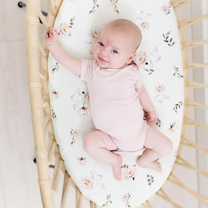 GRSSDER Ultra Soft Bassinet Sheets 2 Pack, Stretchy Breathable Knit Bassinet Mattress Sheets for Baby, Universal Fitted Baby Cradle Moses Basket Oval Rectangle Pads Safe and Snug, Stylish Flora