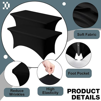 Trlyc 2 Pack 8FT Spandex Table Cloth - 96 x 30 Inch Rectangular Stretch Tablecloth, Wrinkle Resistant Scretch Table Cover for Wedding, Party, Banquet, Picnic, Outdoor Decoration (2Pcs,Black)