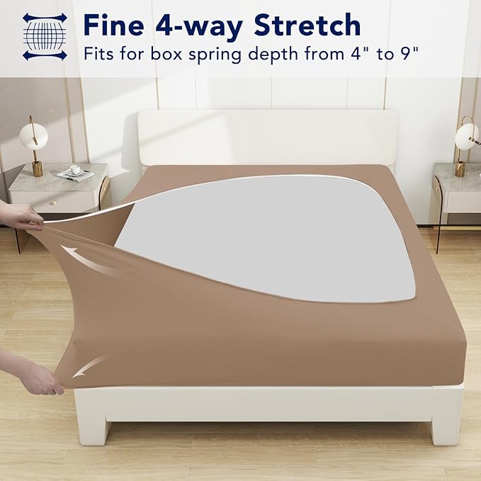 PureFit Stretchy Box Spring Cover Twin - Elastic Fitted Box Spring Wrap Around 4 Sides, Wrinkle & Fading Resistant Fits Twin Size Beds, Camel