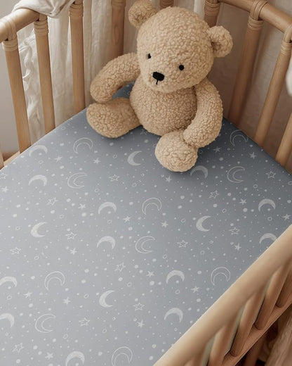 Pack and Play Sheets Fitted, Mini Crib Sheets 2-Pack for Pack N Play Mattress, Stretchy Playpen Sheet for Boys Girls, Softness and Breathable, 38" x 26"