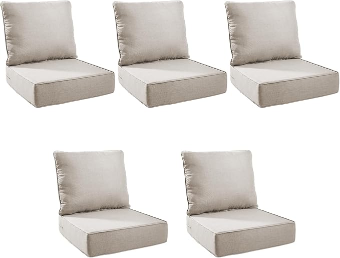 Outdoor Cushion Set for Furniture Patio Furniture, UV Resistant, Water Resistant - 6 Inch Thick Foam Garden Cushions– 22x24 Inch Patio Seat Covers for Chair/Sofa/Couch | Beige | 5-Pack |