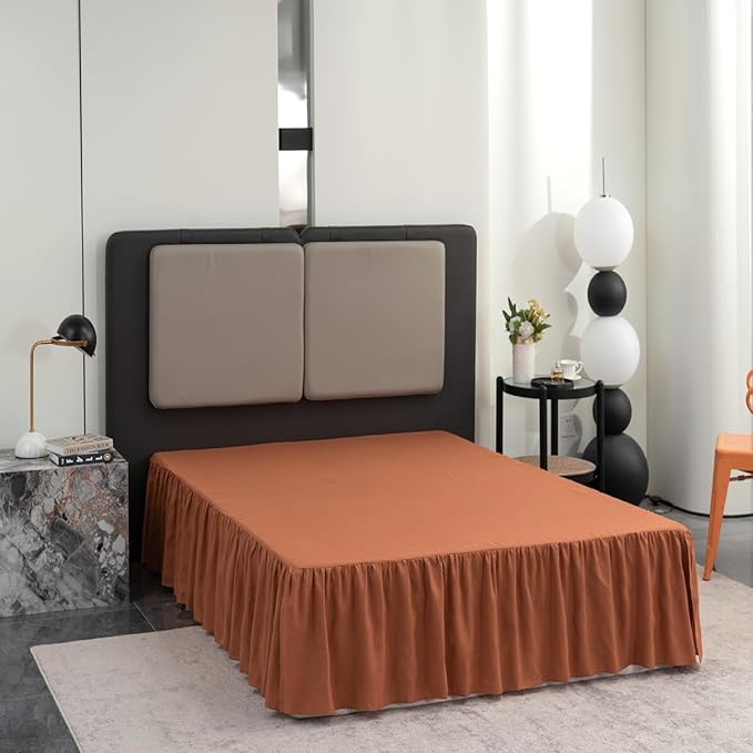 Terracotta Bed Skirt Full Size Ruffled Bed Skirt with Split Corners, Full Bed Skirt 14 Inch Drop, Full Size Bed Skirt Terracotta for Ruffled Bed Skirt with Split Corners, Bed Skirt Full Size