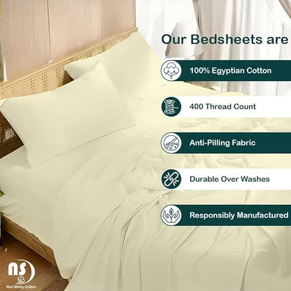 NON Sticky cotton Full Size Sleeper Sofa Sheets, 4 Piece Egyptian Cotton Bed Sheet Set for Sofa Bed, 8" Deep Pocket for Pull Out Couch Mattress, 54" x 75", Ivory Solid, Soft & Breathable
