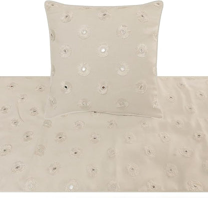 The HomeCentric King Queen Twin White Decorative King 90"x18" Bed Runner Without Pillow Cover, Mirror Embroidery Bed Scarf on Cotton Fabric - Mirror Lover