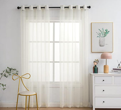 PI Living Room Sheer Curtains Grommet Panels,Translucent Voile Window Draperies for Bedroom/Villa 2 Panels (W52 X L90, Butter)