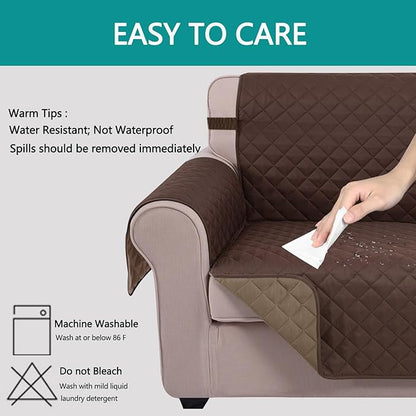 U-NICE HOME Loveseat Sofa Cover Reversible Couch Covers for 2 Cushion Couch for Dogs Furniture Protector Cover with Elastic Straps Water Resistant(Loveseat Small, Chocolate/Taupe)
