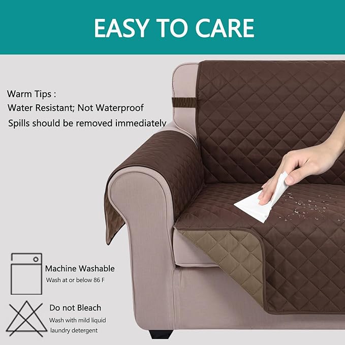 U-NICE HOME Recliner Chair Covers Reversible Chair Cover Pet Covers for Dogs with Elastic Straps Water Resistant Diamond Quilted (23''Recliner Small, Chocolate/Taupe)