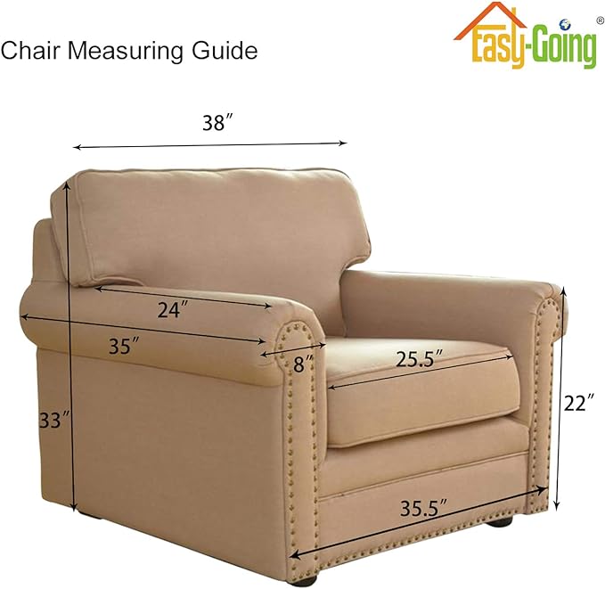 Easy-Going Stretch Chair Sofa Slipcover 1-Piece Couch Sofa Cover Furniture Protector Soft with Elastic Bottom for Kids, Pet. Spandex Jacquard Fabric Small Checks (Chair, Natural)