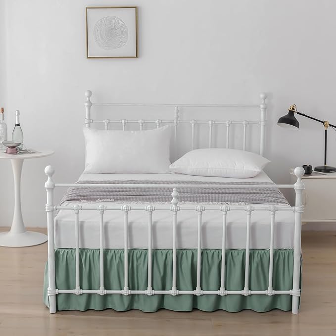 Bed Skirt Queen Size Ruffled Bed Skirt with Split Corners, 18 Inch Drop Dust Ruffle Bed Skirts with Platform, Sage Green, 18" Queen