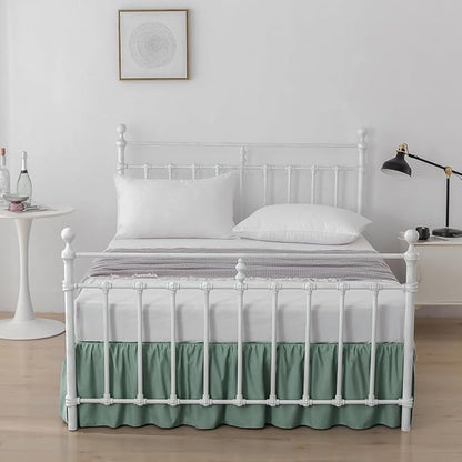 Bed Skirt Queen Size Ruffled Bed Skirt with Split Corners, 18 Inch Drop Dust Ruffle Bed Skirts with Platform, Sage Green, 18" Queen