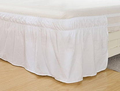MEILA Wrap Around Bed Skirt Three Fabric Sides Elastic Dust Ruffled 16 Inch Tailored Drop,Easy to Install Fade Resistant-White, Twin/Full