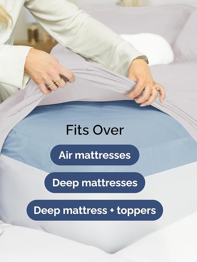 Extra Deep Full Fitted Sheet - Hotel Luxury Single Fitted Sheet Only - Easily Fits 18 inch to 24 inch Mattress - Ultra Soft, Wrinkle & Fade Free w/Extra Deep Pocket - Breathable & Comfy - French Grey