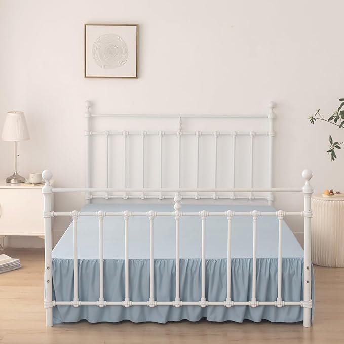 Bed Skirt King Size Ruffled Bed Skirt with Split Corners, 12 Inch Drop Dust Ruffle Bed Skirts with Platform, Gathered Style, 100% Microfiber, Grayish Blue