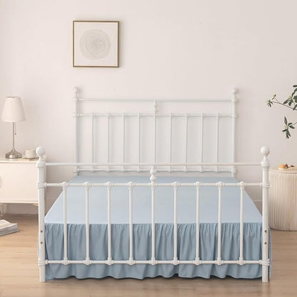 Bed Skirt King Size Ruffled Bed Skirt with Split Corners, 12 Inch Drop Dust Ruffle Bed Skirts with Platform, Gathered Style, 100% Microfiber, Grayish Blue