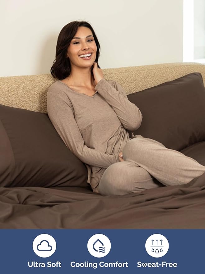 Extra Deep Pocket Twin XL Sheets - 3 Piece Breathable & Cooling Bed Sheets - Hotel Luxury Bed Sheet Set - Soft, Wrinkle Free & Comfy - Easily Fits Extra Deep Mattresses - Deep Pocket Brown Sheets Set