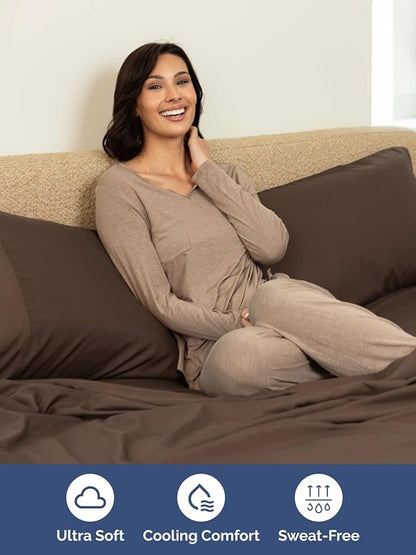 Extra Deep Pocket Twin XL Sheets - 3 Piece Breathable & Cooling Bed Sheets - Hotel Luxury Bed Sheet Set - Soft, Wrinkle Free & Comfy - Easily Fits Extra Deep Mattresses - Deep Pocket Brown Sheets Set