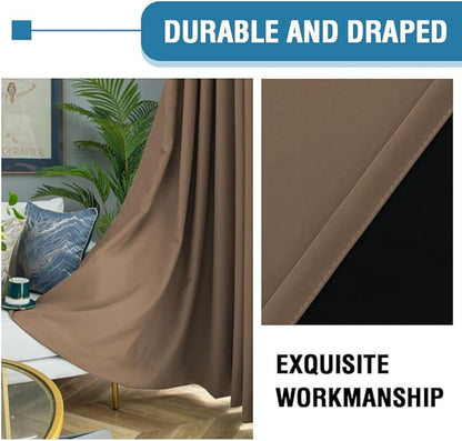 H.VERSAILTEX 100% Blackout Curtains for Bedroom Thermal Insulated Blackout Curtains Heat and Full Light Blocking Curtains for Living Room with Black Liner 2 Panels Set, 42 x 63 Inch, Macchiato