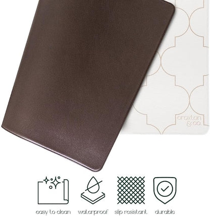 CROXTON & CO. Non-Slip Faux Leather Pet Feeding Mat for Dog Bowls | Large Bowl Mat for Food and Water | Durable, Easy-to-Clean Pet Food Mat for Floors | Size: 16.5"x18"