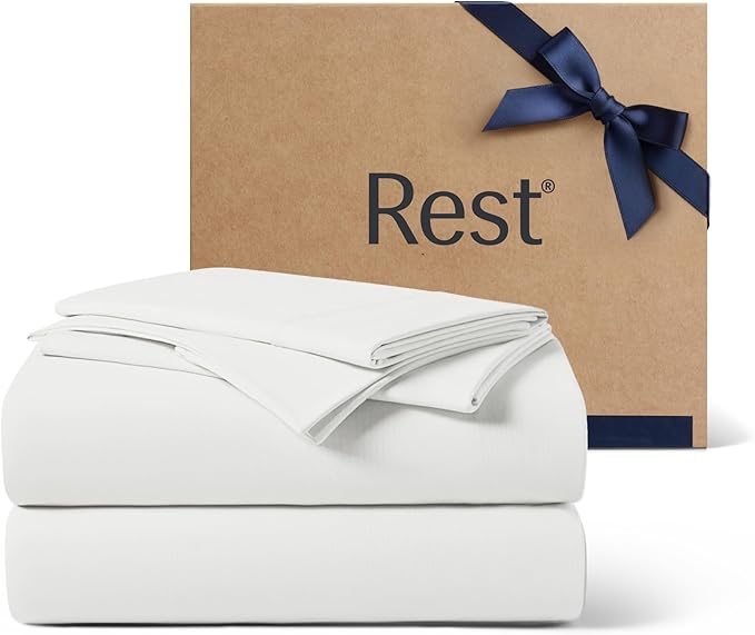 REST® Evercool®+ Cooling Sheet Set, Full Size, Arctic White, Breathable Bed Sheets for Hot Sleeper and Night Sweats, with Pillowcases, with Ionic+ Self-Cleaning Silver Yarn for Sensitive Skin, 4PCS