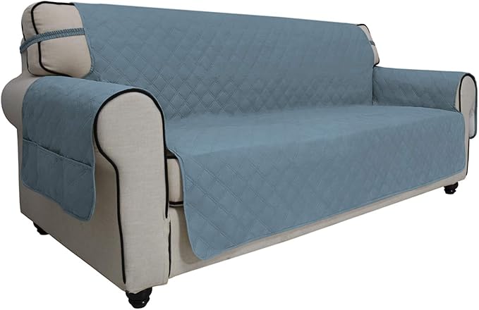 Easy-Going Sofa Slipcover Waterproof Couch Cover for 3 Cushion Couch Sofa Cover Furniture Protector Cover Pets Covers Washable Non-Slip Fabric Pets Kids Children Dog Cat (Sofa, Light Blue)