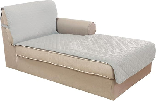 U-NICE HOME Sectional Couch Cover for Dogs Chaise Lounge Reversible Sofa Cover Furniture Protector Cover for Pets with Elastic Adjustable Strap (Chaise Lounge, Light Grey/Light Grey)