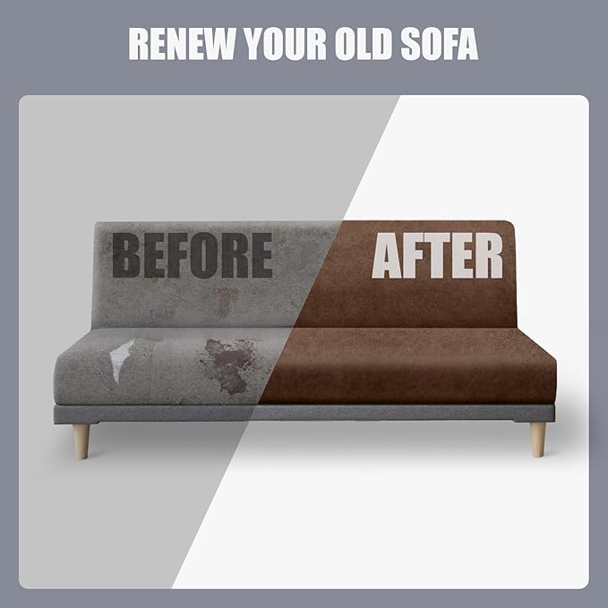 molasofa Leather Like Stretch Futon Slipcover Armless Futon Bed Sofa Cover Furniture Protector with Elastic Bottom, Soft and Washable Futon Cover for Sofa Bed Stay in Place（Medium，Light Brown）