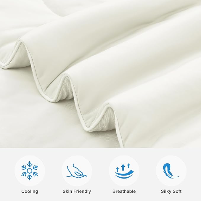 EASELAND Cooling Comforter Queen, Cold Touch Fabric Absorbs Body Heat, Double-Sided Cool Design Soft Fluffy Cooling Blanket for Night Sweats Hot Sleeper(Beige, Queen(90"x90"))