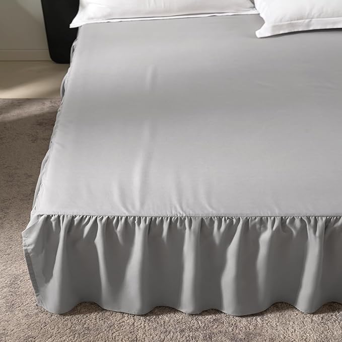 Grey Bed Skirt King Size Ruffled Bed Skirt with Split Corners, 16 Inch Drop Dust Ruffle Bed Skirts with Platform, Grey