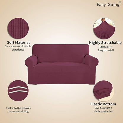 Easy-Going Stretch Sofa Slipcover 1-Piece Sofa Cover Furniture Protector Couch Soft with Elastic Bottom for Kids, Polyester Spandex Jacquard Fabric Small Checks (Sofa, ASH Rose)