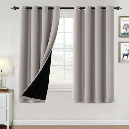 H.VERSAILTEX 100% Blackout Curtains for Bedroom Thermal Insulated Blackout Curtains 63 inch Length Heat and Full Light Blocking Curtains for Living Room with Black Liner 2 Panels Set, Warm Taupe