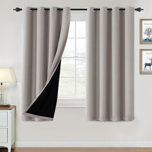 H.VERSAILTEX 100% Blackout Curtains for Bedroom Thermal Insulated Blackout Curtains 63 inch Length Heat and Full Light Blocking Curtains for Living Room with Black Liner 2 Panels Set, Warm Taupe