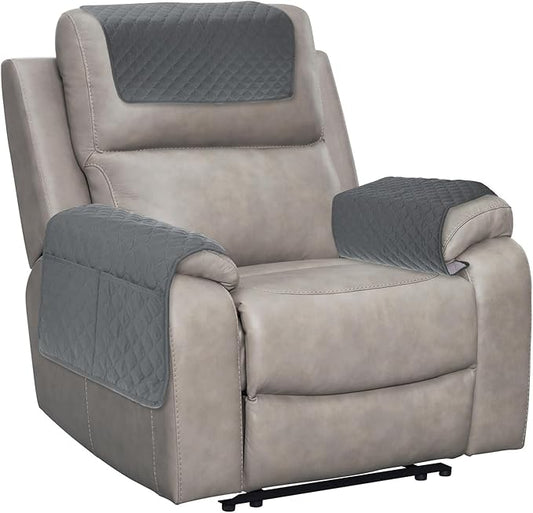 uxcell 3 PCS Armrest Covers, Couch Arm Cover Furniture Protect Slide Recliner Chair Armchair Covers with Side Storage Pocket for Sofa Recliner, Dark Grey